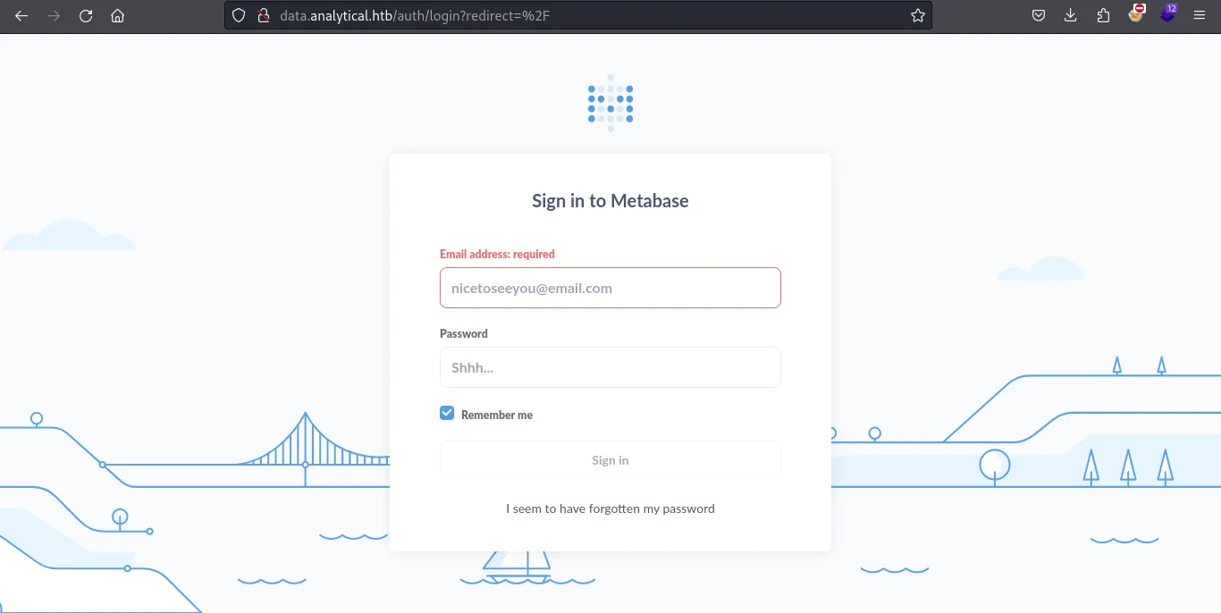 Una instancia de login de Metabase